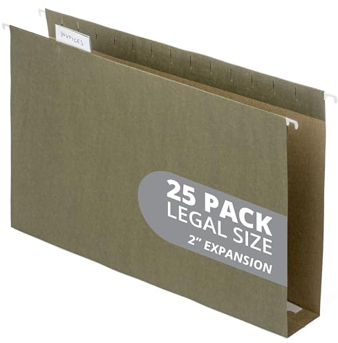 Blue Summit Supplies Legal Size Hanging File Folders, 2 Expansion, 1/3 Cut Adjustable tabs, Legal Size, 5 Tab Locations, Designed for Legal and Law Office File Organization, Standard Green, 25 Pack