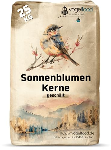 Vogelfood Sonnenblumenkerne geschält 25 kg Vogelfutter Wildvogelfutter Winterfutter Streufutter Sommer und Winter Ideal für Jungtiere ganzjährig geschälte Ernte 2024