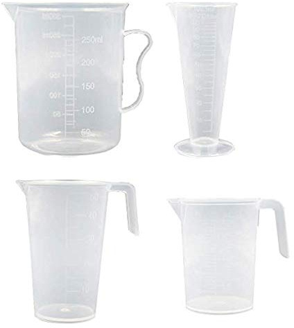 Uteruik - Vaso medidor de plástico para Medicina, líquido, Transparente, Laboratorio, contenedor de clasificación para Almacenamiento de Agua, Tanque medidor de Cocina (4 Unidades)