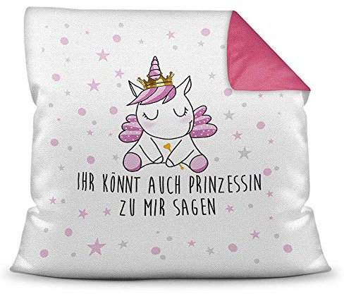 Tassendruck Farbkissen Pink inkl. Füllung mit Spruch Ihr könnt auch Prinzessin zu Mir Sagen - Glitzer/Geschenk-Idee/Stern/Deko-Kissen/Einhorn/Unicorn