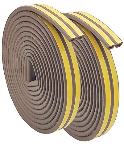 Doors Windows Draught excluder Tape, RIJAHO 2 Pack Soundproofing, Noise Muffling Weather Strip Tape, Self-Adhesive EPDM Foam D Type, 4 Seals Total 12.36m, Brown