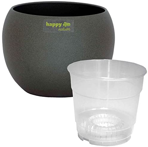 happy nature Set2 Orchideen Keramik Blumentopf Madeira dunkel grau Struktur Kugel Ø 19 H 15,0 cm