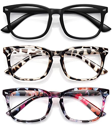 WOWSUN Blaulichtfilter Brille Unisex Nerd Nicht verschreibungspflichtige klare Linse Computer Blaulicht blockierende Brille…, Schwarz+grauer Leoparden+Blumen, Medium