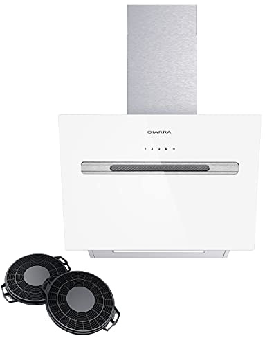 CIARRA CBCS6736G Hotte Aspirante 60 cm - Hotte Inclinée 700m³/h - 4 Vitesses - Fonction Booster - Contrôle WIFI + APP - avec Filtre à Charbon - Éclairage LED - Blanc