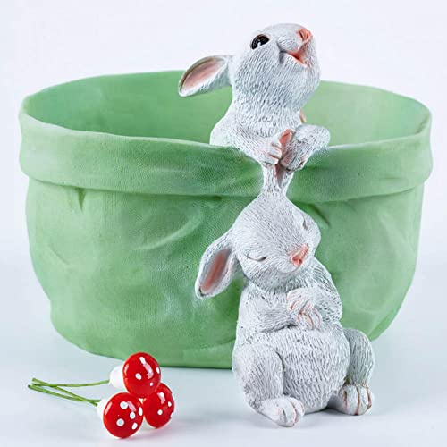 ORIGARDEN Sukkulentententöpfe für drinnen und draußen, Kaninchen-Blumentopf mit Pilz-Dekor, Hasen-Blumentopf, Stifthalter, Heimbüro, Schreibtischdekoration, Ostergeschenk, Übertopf (8# mit Ablaufloch)