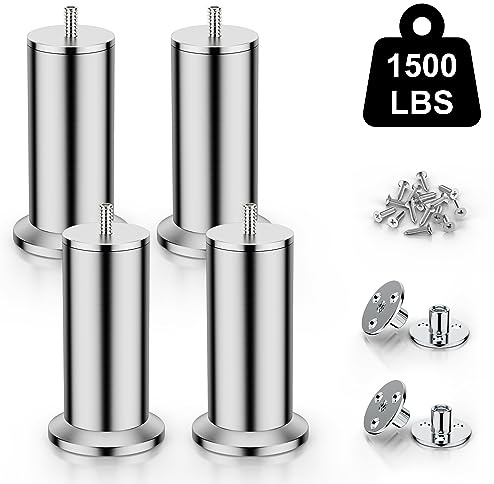 Qenovo 4 Stück M8 Möbelfüße Edelstahl, Sofa Füße, Möbelfüsse aus Edelstahl 304, Für Schrankfüße Bett Beine/Sofa Beine/Tischbeine (5.8CM)