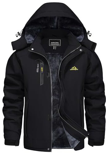 KEFITEVD Winterjacke Herren Warm Gefütterte Arbeitsjacke Softshelljacke Wasserdicht Atmungsaktiv Winter Skijacke Fleece Anorak Schwarz XXL