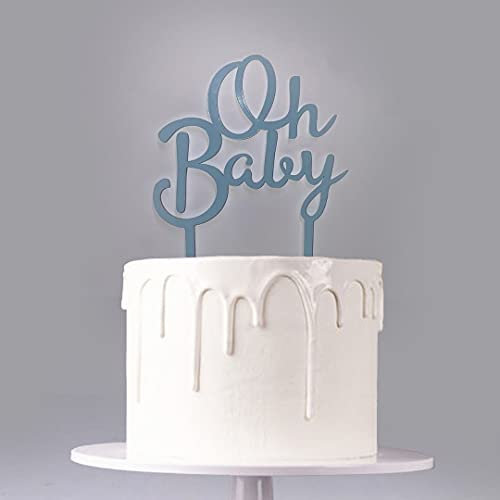 Oh baby cake topper gender reveal baby shower laser cut acrylic baby pink baby blue (Baby Blue)