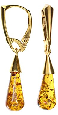 Bernstein Ohrringe. Elegante  Tropfen Ohrringe aus Bernstein und 925/000 Sterling Silber vergoldet von Artisana-Schmuck