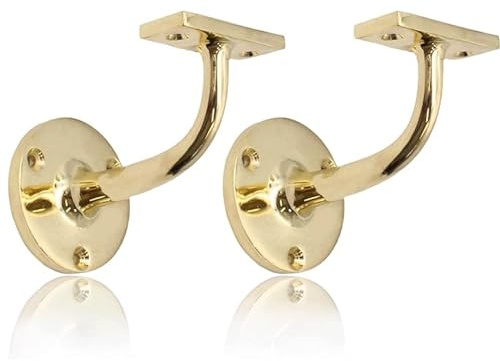 EAI Polished Brass Handrail Brackets for Stair Bannister, 2 Pack