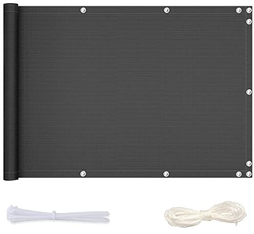 Redfire Balkonumspannungen 150x250cm,Wetterfester Sichtschutz für Balkon Ohne Bohren Schnell zu Trocknen Sichtschutz am Balkon mit Ösen Nylon Kabelbinder und Kordel für Balkon,Dunkelgrau