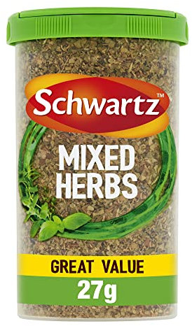 Schwartz Mixed Herbs Drum 27 G | Tantalising Taste & Aroma | With Marjoram, Basil, Oregano and Thyme | Perfect for Tomato-Based Pizza & Pizza Sauces, Stews, Casserole & Savoury Mince