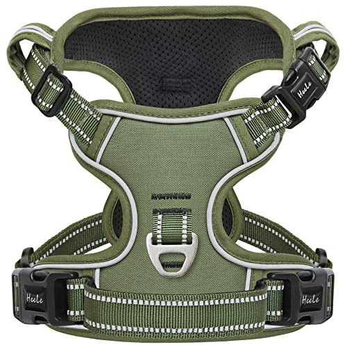 HEELE Hundsele, Bröstsele för Hund, Justerbar, Vadderat Handtag, 3 Spännen, Reflekterande Mjuk och Skön Hundsele, Antidragselar, Jakt Grön, XL