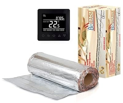 BeWarm Electric Underfloor Heating Mat Kit for Laminate or Wood Flooring (18m2, Smart Black WiFi Thermostat)