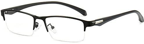ANRRI Blue Light Glasses for Men Semi Rimless Rectangle Black Metal Frame UV Blocking Computer Glasses