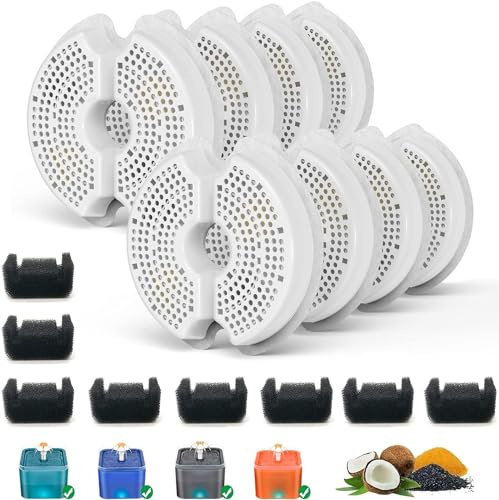 SAMANIJA - Paquete de 8 filtros para fuente de agua para gatos con esponjas pre-filtro de repuesto, compatible con fuentes Wonder Creature, iPettie AONBOY de 2L/67oz