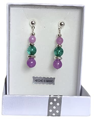 Anhur Pendientes Cristal Verde Ágatas Lilas Cierre A Presión Color Plata Colgantes Ligeros Mujer