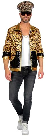 WILBERS & WILBERS - Partyjacke mit Leoparden-Print | Trainingsjacke im 80er / 90er Jahre Style, für Herren, Karneval, Mottoparty, Streatwear