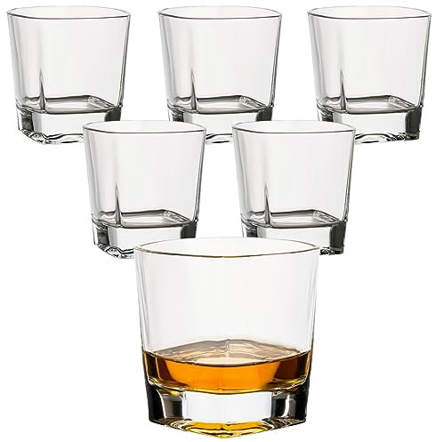 gouveo Juego de 6 vasos de whisky de cristal de 250 ml – Juego de vasos de whisky en diseño ligeramente cuadrado – Vasos para whisky escocés, coñac, brandy, set de regalo para hombres y amantes del