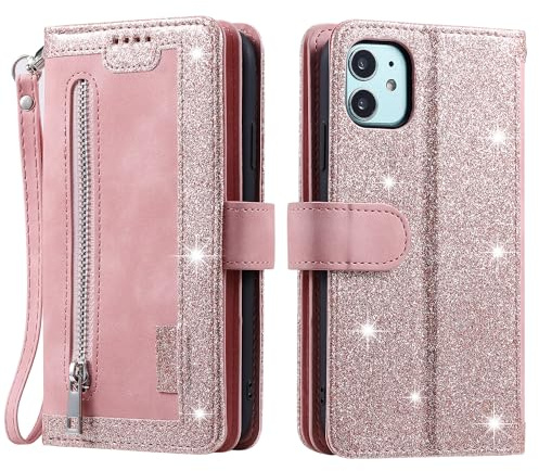 VEEMOS Handyhülle für iPhone 11 hülle Klappbar Handytasche Schutzhülle Klapphülle mit Ständer Kartenfach Handy Tasche Book Flip Case Cover - Rosa