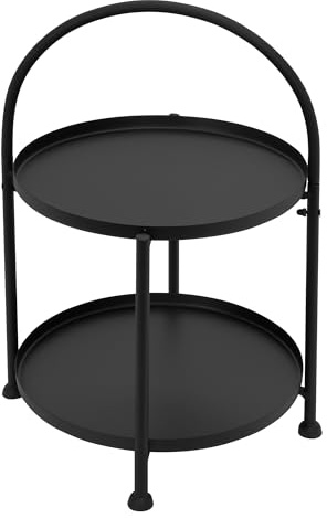 ECD Germany Beistelltisch rund Ø33x45cm Schwarz, Metall, klappbar, industriell, Couchtisch mit 2 Ebenen, für Wohn- und Schlafzimmer, Sofatisch mit herausnehmbaren Tabletts, Wohnzimmertisch Kaffeetisch