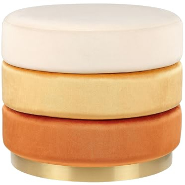 Beliani Pouf Samt orange rund ⌀ 39 cm Goldrand Edelstahl dreistufiger Farbverlauf Louin