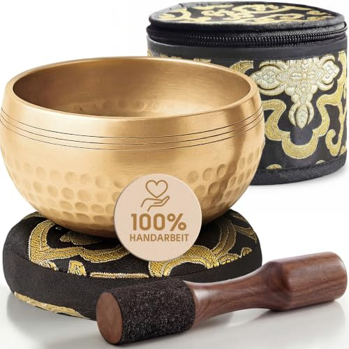 Silent Mind Klangschale Ø9 cm Bronze – Handgefertigtes Komplett-Set mit Kissen und Klöppel, für Anfänger geeignet, klarer stabiler Klang, ideal für Meditation und Achtsamkeit