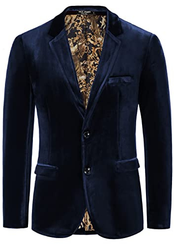 Mens Velvet Blazer Velvet Two Button Dinner Suits Coat Wedding Party M Dark Blue 310-2