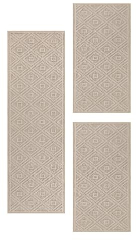 Carpetsale24 Bettumrandung Schlafzimmer 3 teilig Skandinavischer Teppich Beige Bettvorleger Schlafzimmer Bettset: 2 St. 80x150 cm | 1 St. 80x250 cm - Boho Stil Teppich Hoch-Tief Effekt Läufer Set
