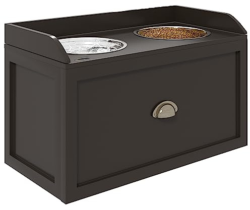 PawHut Erhöhter Hundenapf mit Ständer für große Hunde 36 cm Hoch Kaffee | Futternapf, Fressnapf mit Schublade, 2 Edelstahlnäpfen, Futterstation