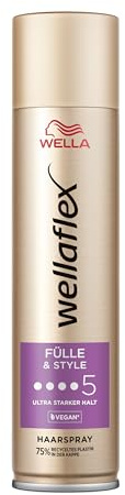 Wellaflex Fülle & Style Laque pour femme | Jusqu'à 48 heures de tenue ultra forte | Pour cheveux pleins et volumineux | Doux pour le cuir chevelu | Testé dermatologiquement | Formule végétalienne |
