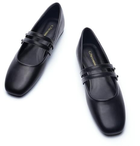 C.Paravano Mary Jane Ballerinas | Elegante Flache Schuhe für Damen | Riemchenballerina (38.5, Neu Schwarz)