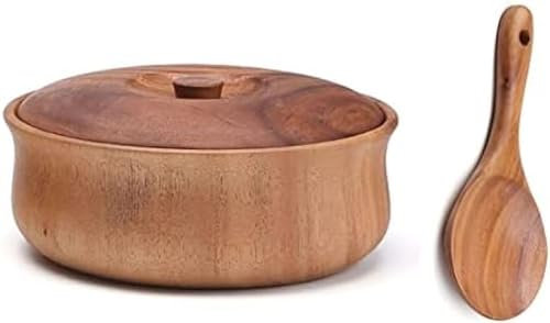Insalatiera in Legno con Coperchio e Cucchiaio, Ciotola in Legno di Acacia per Insalata di Frutta, Cereali, Pasta ai cornflakes, Ciotola per Cibo, Decorazione, Feste, Grande