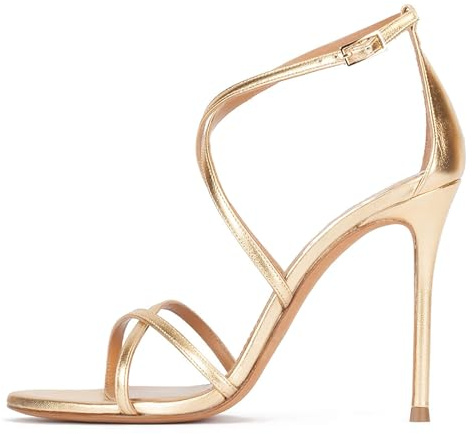 Rozhuhro Sandali semplici e Eleganti con Tacchi Alti per Donna Sandali Sexy con Cinturini Incrociati Sandali a Spillo da Festa Aperti Caviglia Scarpe estive Indossare Tutti Giorni,d'oro,36 EU