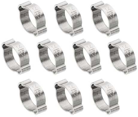 PATIKIL 10 Pack 14-17mm Double Ear Hose Clamp, 304 Stainless Steel O Clip Crimp Rings for Fuel Petrol Pipe Tube Fitting Connections, Silver Tone