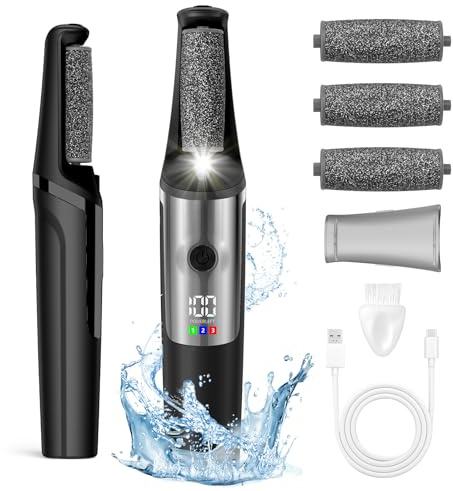 Dongxw Foot Files, Electric Callus Remover, Rechargeable Pedicure Foot Scrubber for Feet Dead Skin, Pedicure Remover feet Hard Skin Shaver with 3 Rollers,Foot Scrubber Pedicure kit（Black）
