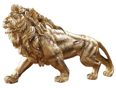Zyqixluk Estatua de león de 7 Pulgadas Escultura de león Dorado, estatuas de león decoración del hogar, Figuras de Rey león de Resina, Regalos para Amantes de los Animales,Oro