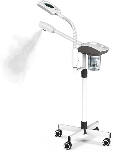 Professional Facial Steamer, Portable Nano Mist Face Steamer with 3X Magnifying Lamp, for SPA Home Facial Sauna Spa, Deep Cleaning and Skin Care(White)