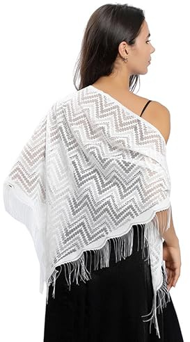 FAIRYGATE Women's Scarves & Wraps Triangle Lace Shawls and Wrap for Evening Dresses Soft Polyester Fabric with Tassels for Evening Party Mesh Wedding Shawls UC0805