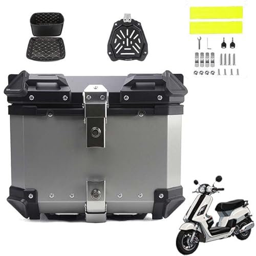 BLAFT Motorradkoffer Topcase für Kymco X-Town Ct250 Ct300 Xciting 250/300, Wasserdicht Topcase Aluminium Motorrad Heckbox Reisen Motorradkoffer für Lagerung Helm Motorradkoffer,36L-Silver