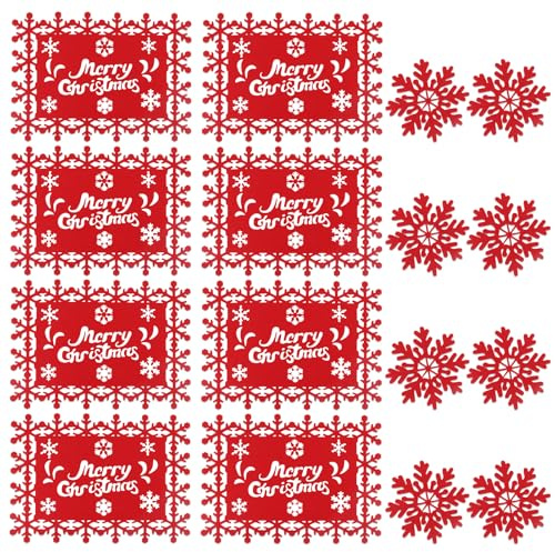 Platzsets Weihnachten Filz Hillylolly Weihnachtstischsets, Platzdeckchen Weihnachten für 8 Personen, Weihnachtstisch Untersetzer, Inklusive 8 Tischsets(40x30cm), 8 Untersetzer (10x10cm)