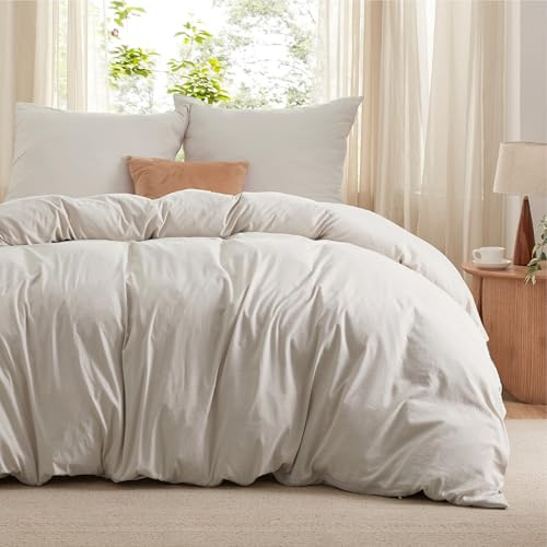 BEDSURE Bettwäsche 155x220 3teilig Baumwollähnlich - Natur, 2x80x80 Kissen | Bettwäsche-Sets Mikrofaser, Oeko-TEX Bedding mit Reißverschluss Pflegeleicht, Extra Weich & Atmungsaktiv