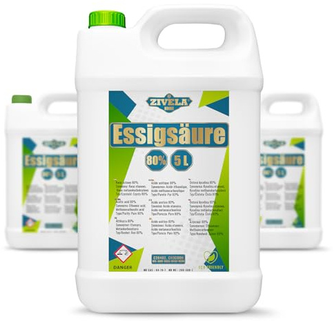 15 l d'acide acétique 80 % de qualité supérieure | 3 x 5 l d'essence de vinaigre 80 % de qualité alimentaire 15 kg | Vinaigre de haute pureté pour des applications polyvalentes | Parfait pour un usage
