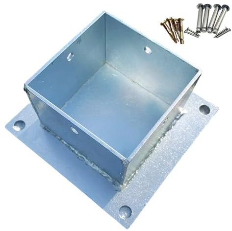 1 2 4 Pcs Thicken Farm Fence Pole Post Anchor Base, Gazebo Deck Post Holder Bracket for Support Street Lamps/Street Signs/Flower Boxes/Guardrail, Railing Base for Concrete Galvanized(1pc,151x151x10