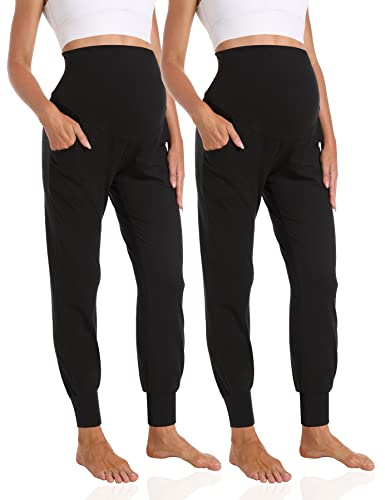 Foucome Pantaloni da jogging premaman da donna sopra il pancione elasticizzati pantaloni della tuta per allenamento sportivo lounge pantaloni gravidanza con tasche