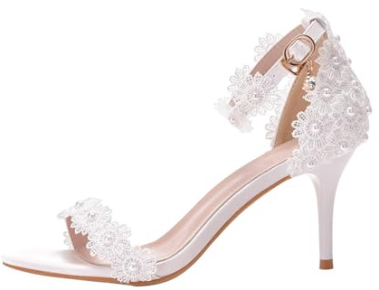 LIFKOME Sandales De Mariage Élégantes Blanches pour Femmes Chaussures Pointues Confortables Talons Hauts pour Occasions Spéciales