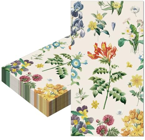 20pcs Vintage Floral Napkins - Disposable Serviettes, 40x33cm - Wild Flower Watercolor Floral Guest Tissue for Birthday, Wedding, Engagement, Party
