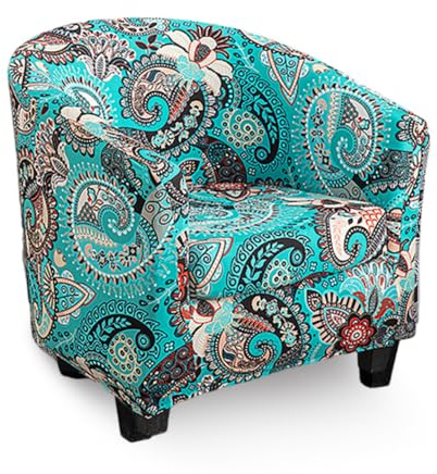 Highdi Sesselschoner Sesselbezug 2-Teilig Weiches Stretch Buntes Retro Paisley Druck Sesselhusse Sesselüberwurf Tub Chair Covers Cocktailsessel Clubsessel Loungesessel (Cyan-Paisley)