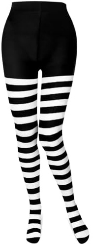 Boyiee Medias Festivas a Rayas Mardi Gras Halloween Navidad Calcetines a Rayas de Pie Completo de Mujer(Blanco y Negro)