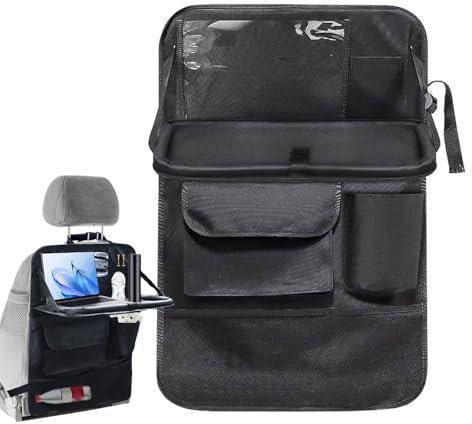 Auto-Rücksitz-Organizer,Rücksitz-Organizer - Verschleißfeste Auto-Tablet-Halterung,Tragbares Auto-Rücksitztablett, Schreibtisch, Rückenlehnentasche aus Oxford-Stoff mit faltbarem Tablett für Snacks, L